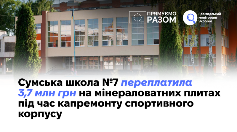 Сумська школа №7 переплатила 3,7 млн грн на мінераловатних плитах під час капремонту спортивного корпусу 