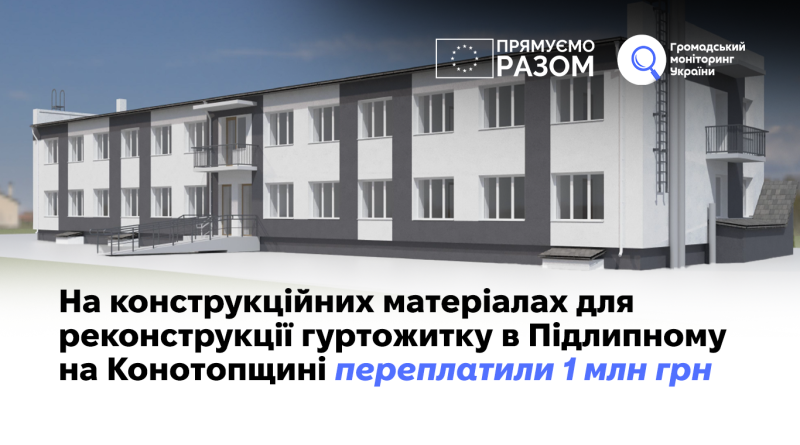 На конструкційних матеріалах для реконструкції гуртожитку в Підлипному на Конотопщині переплатили 1 млн грн