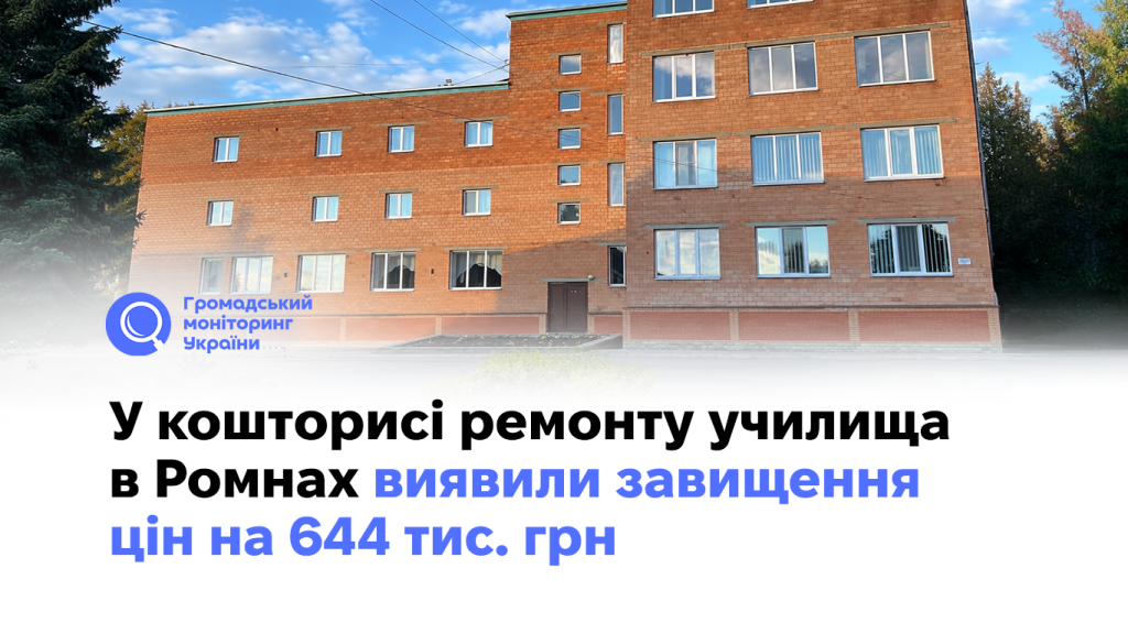У кошторисі ремонту училища в Ромнах виявили завищення цін на 644 тис. грн 